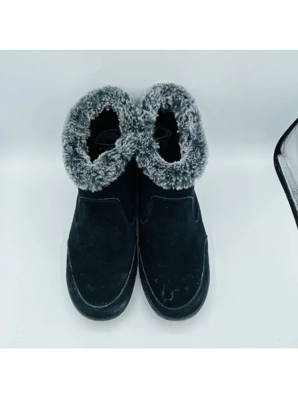 Khombu Shoes Womens Size 9 M Black iris Leather Faux Fur Boots Ankle Booties Zip